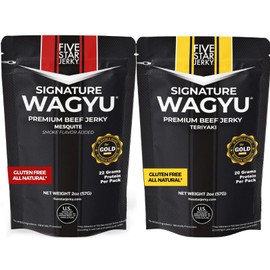 Five Star Wagyu Variety Beef Jerky, Soft & Mouth Melting Tender Jerky, Award-Winning Premium Beef Jerky, No Artificial Ingredients, Premium Gift Snack, Nitrate/Nitrite-Free, Gluten-Free, Wagyu Beef Snacks (8 Pack of 2oz-Total 16oz) Gourmet Beef Jerky