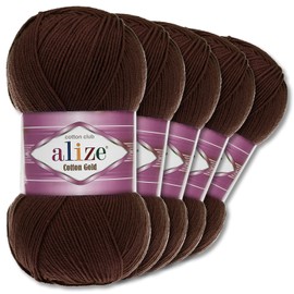 Wohnkult Alize 5 x 100 g Cotton Gold Premium Wool | 39 Colours Summer Wool Yarn Knitting Amigurumi (26 | Coffee)