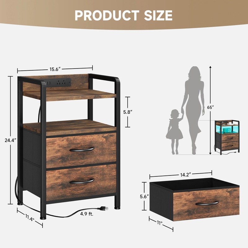 Lazzanto Night Stand Bedside Table Bedroom - Nightstand with Charging