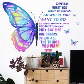 WOHAHA Wall Sticker, Stylish, Removable, Multicolored Butterflies, English Letters, Inspiration, Inspiration, Wall Sticker, Waterproof, Removable, Wall Sticker, Living Room, Office, Study Room, Cafe,