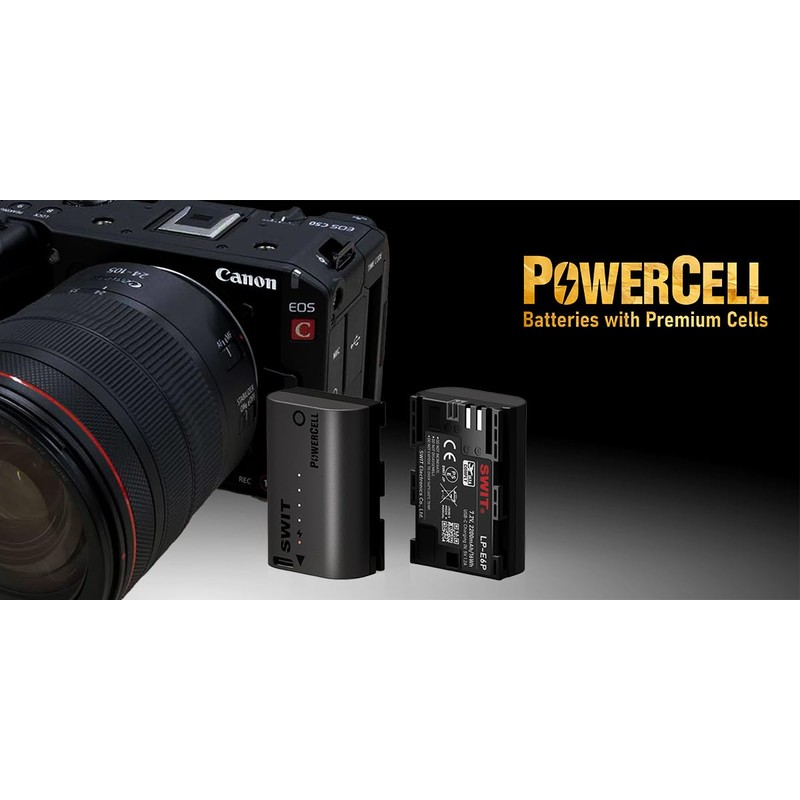 PowerCell LP-E6P SWIT, Uses Premium Japanese Cell, USB-C Charger, Canon