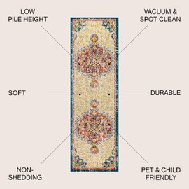 JONATHAN Y BMF101A-28 Bohemian Flair Boho Vintage Medallion Cream/Orange 2 ft. x 8 ft. Runner Rug Vintage, Bohemian, Traditional, Perfect for Home, Living Room, Kitchen, Bedroom, Entryway, Hallway