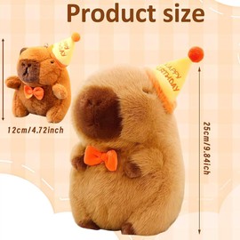 Capybara Plüschtier & Plush Keychain, Capybara Kuscheltier Stofftier mit Geburtstag Hut, Kawaii Capybara Puppenkissen Kissen Spielzeug, Niedlichen Plushie Geschenk für Kinder Jungen Mädchen 25cm