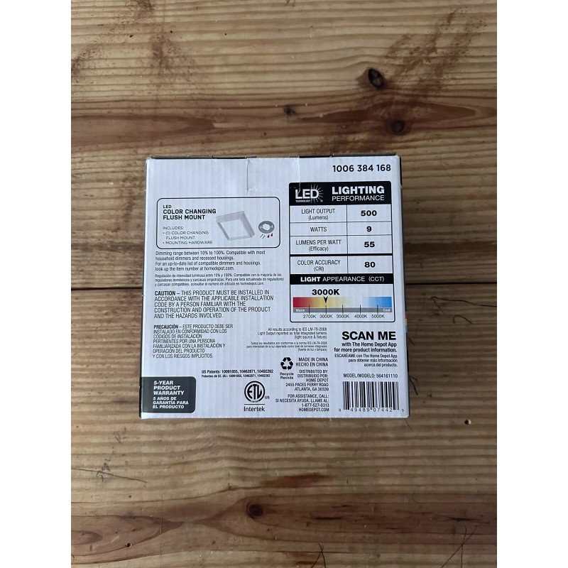 Commercial Electric CE 5in White Square Adjustable LED W/nightlight Flush