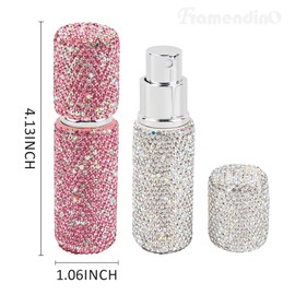 Framendino, 2 Pack Metal Bling Empty Portable Spray Bottle 10ml Transfer Refillable for Travel