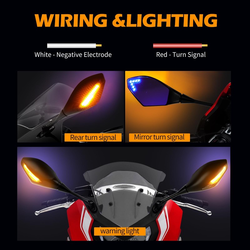 Motorcycle LED Turn Signal Rearview Mirrors Compatible with 2011 2013