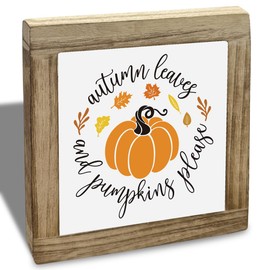 Autumn leaves and Pumpkins Sign, Fall Decor, Rustic Wooden Plaques Sign, Home Decoration for Autumn Season, Farmhouse Pallet Fall Decor, Decorative Wooden Desk Signs