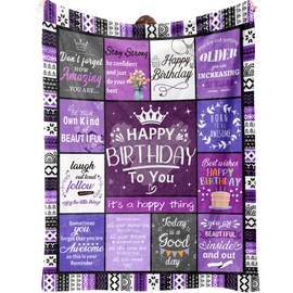 Birthday Gifts for Women, Friendship Blanket Purple 60"X50", Unique Happy Birthday Decorations for Women, Birthday Gift Ideas for Best Friend Mom Sister Wife Grandma
