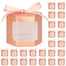 24 gift boxes with display windows, hexagonal paper boxes with lids, suitable for gift giving, crafting, cakes, candy boxes, wedding party birthday gift boxes