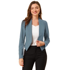 Allegra K Women's Collarless Work Office Business Casual Cropped Blazer Grey Blue Large