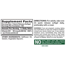 Nature's Truth Vitamin D3 2000 IU | 150 Softgels | High Potency | Non-GMO, Gluten Free