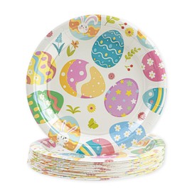 PUEVENYI PUEVENYI 50PCS Easter Party Paper Plates - 7Inch Easter Eggs Print Dessert Plates for Cake Salad Fruit Pizza,Disposable Decoration Supplies for Easter Kid's Birthday Party