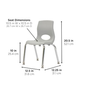 Children’s Factory MyPosture 10" H Chair, 4 Pack, Gray with Chrome Legs, AB8010GYC4, Kids Preschool, Daycare or Classroom Flexible Seating, Toddler Desk Chair