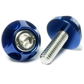 COTRAX License Plate Bolts, Lightweight, Aluminum, License Plate, Bolts, Washers + Stainless Steel, M6 Screws, Motorcycle, Automobile, Universal Parts, Mini Wheel Type, Set of 2 (Blue)