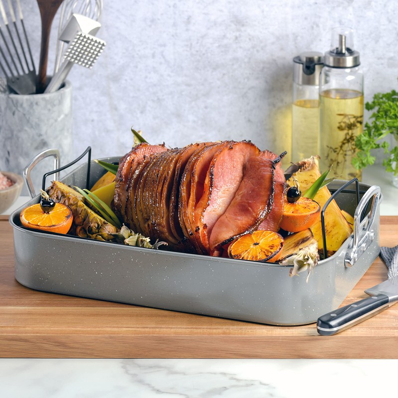 Gibson Home Oster Greystone 2-Piece Carbon Steel Roaster Pan w/Rack,