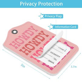 LARTSFRO Pink Cowgirl Luggage Tags for Suitcases, Howdy Sign, Preppy Coquette Luggage Tag, Back to School for Students, Trendy 2 Pack Luggage Tags for Travel, Teen Girls Gifts Suitcase Tags
