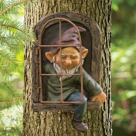 pandaxing Garden Elf Out The Door Gnome Statues Outdoor Decorative, Funny Art Yard Decor Sculpture Tree Peeker, Patio Figurine Lawn Ornament for Porch Bookshelf Women Gifts