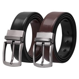 JASGOOD Men's Belt, Leather Reversible Belt for Men Black and Brown Dress Belt Rotate Buckle (Black and coffee, Suit for waist size 30-33 Inches)