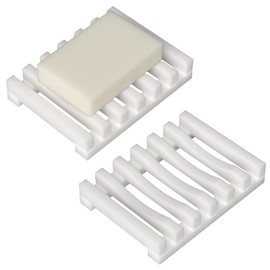 Topsky 2Pcs Soap Dish Holder, Non-Slip Bathroom Accessories Silicone Soap Case Saver, Sink Deck Bathtub Shower Dish Soap Drainer, Silicone Holder for Soap, Sponges, Scrubber (White)