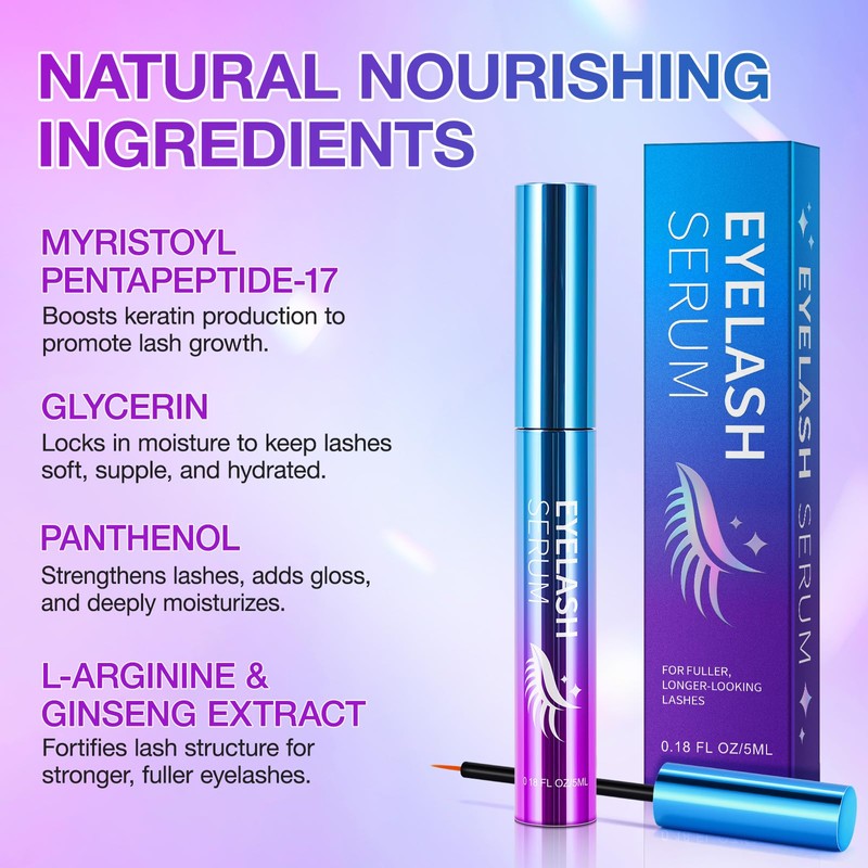 Eyelash Serum for Lash Growth, Natural Peptide Formula with Ginseng