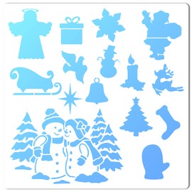 GORGECRAFT 11.8x11.8 Santa Claus Stencil Snowman Hollow Out Stencils Reusable Christmas Tree Large Xmas Angel Elk Socks Bells Birds Candles Snowflakes Gifts Art Templates Deer Wood Burning Stencil