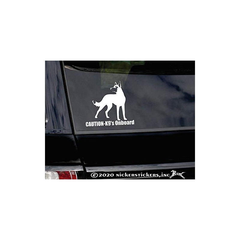 Caution - K9's Onboard | NickerStickers® Vinyl Window Decal Belgian