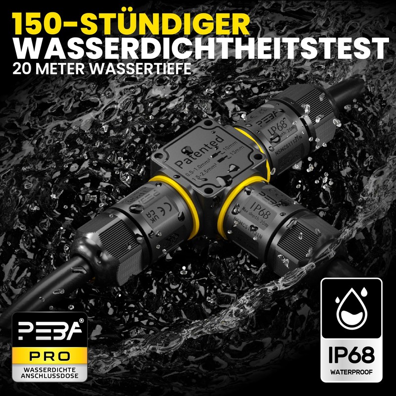 PEBA Cable Connector Waterproof 3-Pin 3-Way IP68 Waterproof Cable Connector