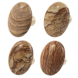 Rockcloud Natural Picture Jasper Crystal Stone Knob Drawer with Screws, Oval Rough Gemstone Pull Handle for Dresser Cabinet Wardrobe Hardware Accessories Home Decoration, 4 PCS