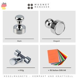 Magnet Manager - Office Magnets - Small Magnets 12 x 16 mm - Strong Magnets - Silver - Premium Mini Magnets - Fridge Magnets - Cone Magnets - Magnets for Magnetic Board - Whiteboard Magnets (34)