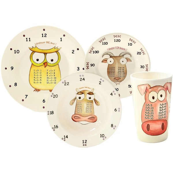 theMultiples Award Winning Times Table Dinnerware 4-Piece Early Years Boxed Plate, Bowl and Tumbler Set
