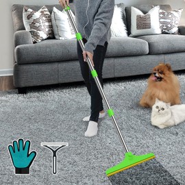 B-Land Carpet Rake for Pet Hair Removal, Reusable Pet Hair Remover with 60” Adjustable Long Handle, Carpet Scraper Dog Cat Hair Remover Tool for Rugs, Mats, Couch, Furniture
