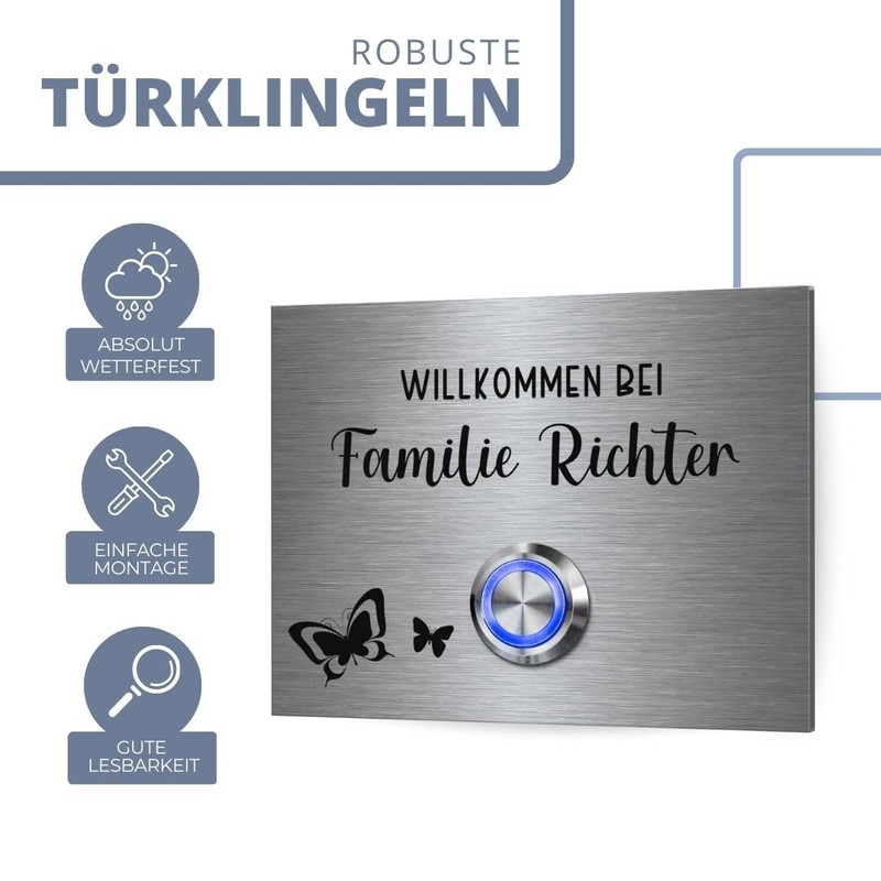 'Stainless Steel Door Chime Doorbell (White Blue etc.) and Engraving