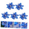 Ciieeo 5Pcs Blue Hexagonal Gold Thread Christmas Decorative Flowers for