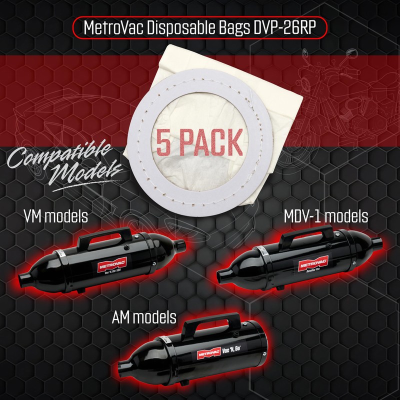 METROVAC DVP-26RP Disposable Bags - Convenient 5-Pack - Compatible with