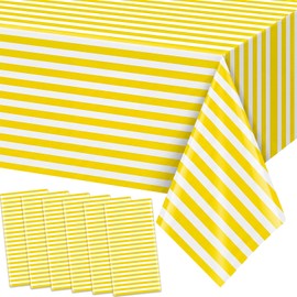 Moukeren 6 Pack Yellow and White Striped Tablecloths 54 x 108 Inch Waterproof Plastic Disposable Table Cover Stripe Rectangle Table Runner for Kitchen Outdoor Picnic Wedding Birthday Party