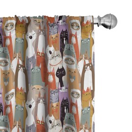 Lunarable Gato Cortina de Microfibra, Gati Familia Ilustraciones, Window Treatments 2 Panel Set for Living Room Bedroom Decor, 56" x 95", Multicolor