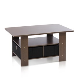 Furinno Coffee Table with Bins, Dark Brown/Black
