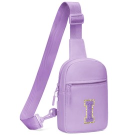 KKXIU Gifts for 6 7 8 9 10 11 12 Year Old Girls Initial Sling Bag Trendy Crossbody Fanny Pack for Teens (I, Purple)