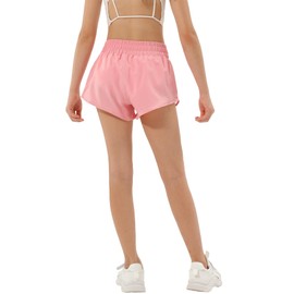 Aurefin Girls Athletic Shorts, Lightweight Running Shorts for Teen Girls Kids Sports Active Short with Zip Pocket and Elastic Pink/Medium