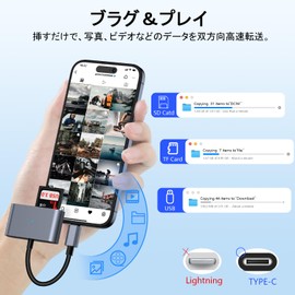 Viviber SD Card Reader, Type-C, Memory Card Reader, 3 in 1 USB/SD/TF Converter Adapter, 0TG Function, No Setting Required, High Speed Transmission, Two-Way Transfer, Camera Reader, Compatible with