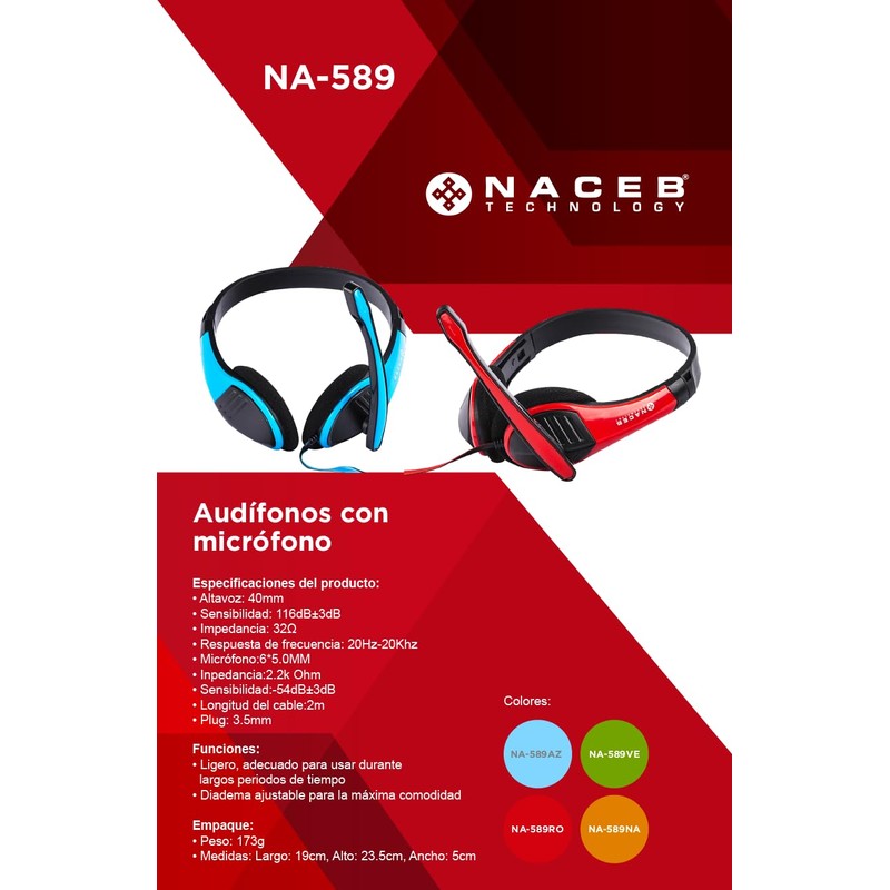 NACEB AUDIFONO HD C/MICROFONO OMNIDIRECCIONAL Verde NA-589VE