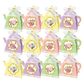 SINGOMON 24PCS Floral Tea Party Favor Boxes Teapot Boxes Tea Pot Shaped Treat Boxes Candy Boxes Tea Time Gift Boxes with Handle for Tea Party Supplies Tea Party Decorations Baby Shower Bridal Shower Tea Time Birthday Party Supplies with 4 Styles
