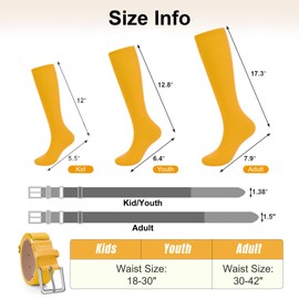 XZQTIVE - Juego de 3 pares de calcetines de béisbol y 1 cinturón de béisbol, cinturón ajustable de softbol y calcetines de softbol para jóvenes y adultos, Amarillo, Small