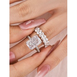 Maxinejewelry 4.5 Carat Radiant Cut Bridal Ring Set for Women, S925 Sterling Silver AAAAA Cubic Zirconia Simulated Diamond Engagement Ring and Wedding Bands (White Gold, 7.5)