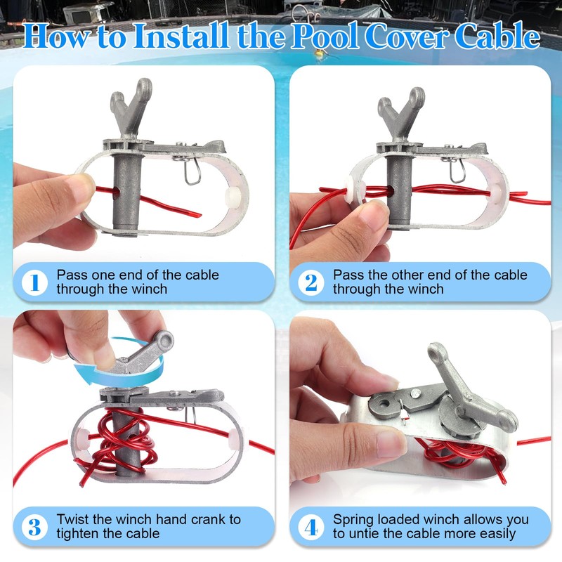 Pool Cover Winch and Cable Kit 100ft Pool Cover Wire