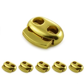 Ganzoo Set of Elegant Metal Cord Stopper/Cord Clamp (Double Hole) for Ropes, Jackets and Much More Made of Metal, Brand (Set of 5, Gold)