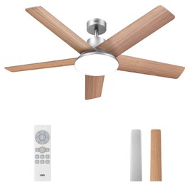 Dreo Ceiling Fans with Lights and Remote, 52 Inch, 6 Speeds, 5 Color Tones Dimmable LED, Quiet Reversible DC Motor, 8H Timer, Silver Ceiling Fan for Bedroom, Living Room, Easy to Install