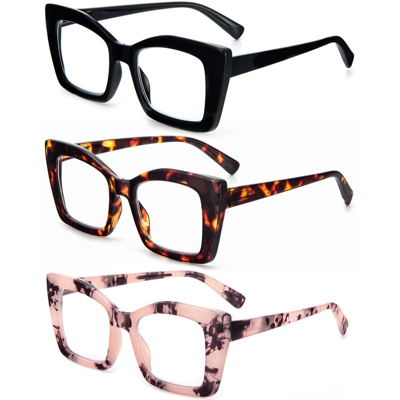 REAVEE 3 Pack Oversized Square Reading Glasses Oprah Style for