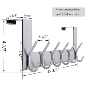 WEBI Over The Door Hook Door Hanger:Over The Door Towel Rack with 6 Hooks for Hanging Coats,Towel Hanger Door Coat Hanger Over Door Coat Rack for Towels,Clothes,Back of Bathroom,Silver