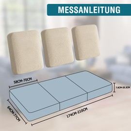 BellaHills Sofa Seat Cushion Cover, Stretch Sofa Cover 3-Seater (58-70 cm), Universal Elastic Seat Cushion, Couch, Non-Slip Sofa Cover, Protective Cover for Living Room, Natural